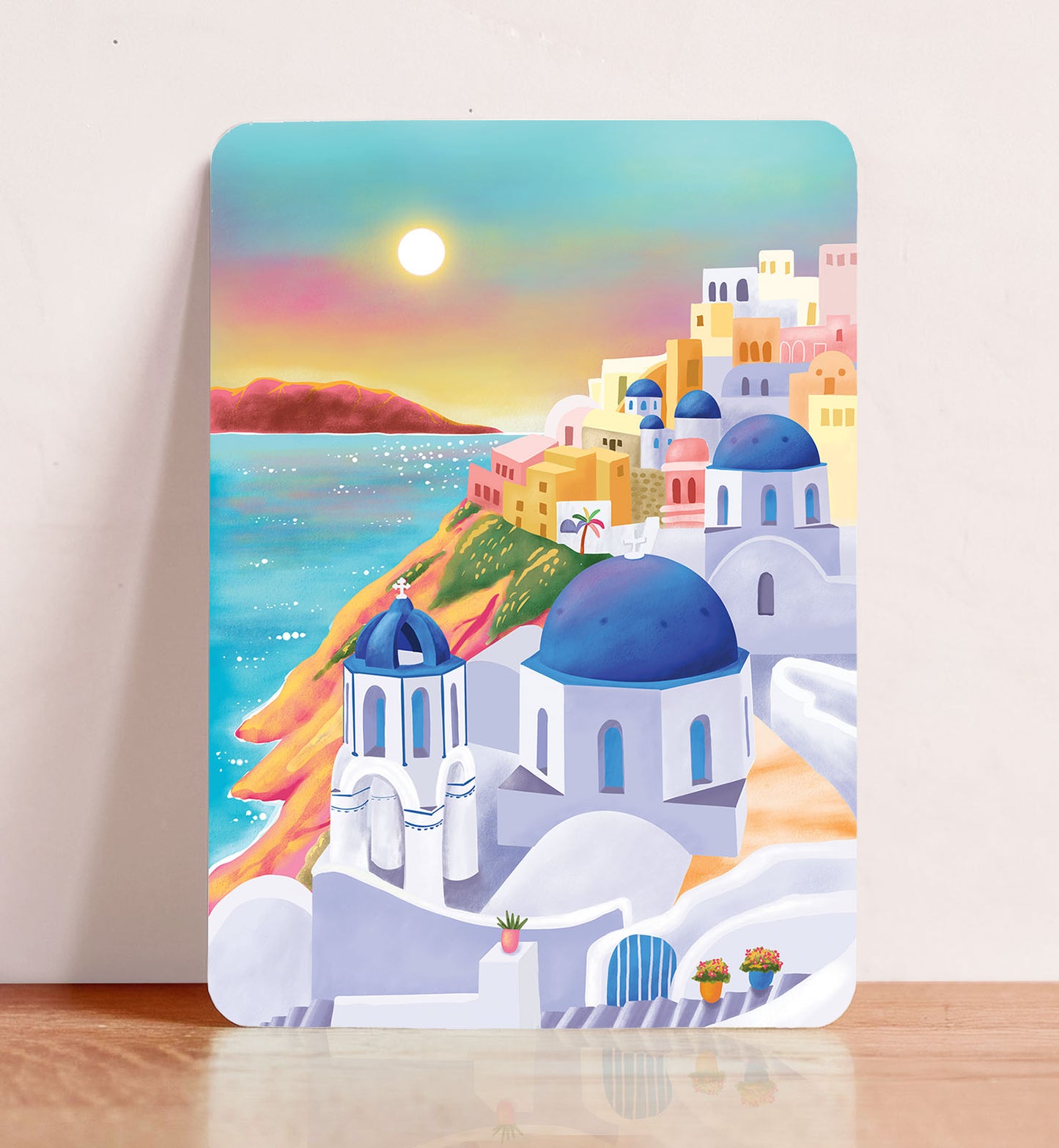 Kaart Santorini Griekenland reizen plaatsen wereld ansichtkaart