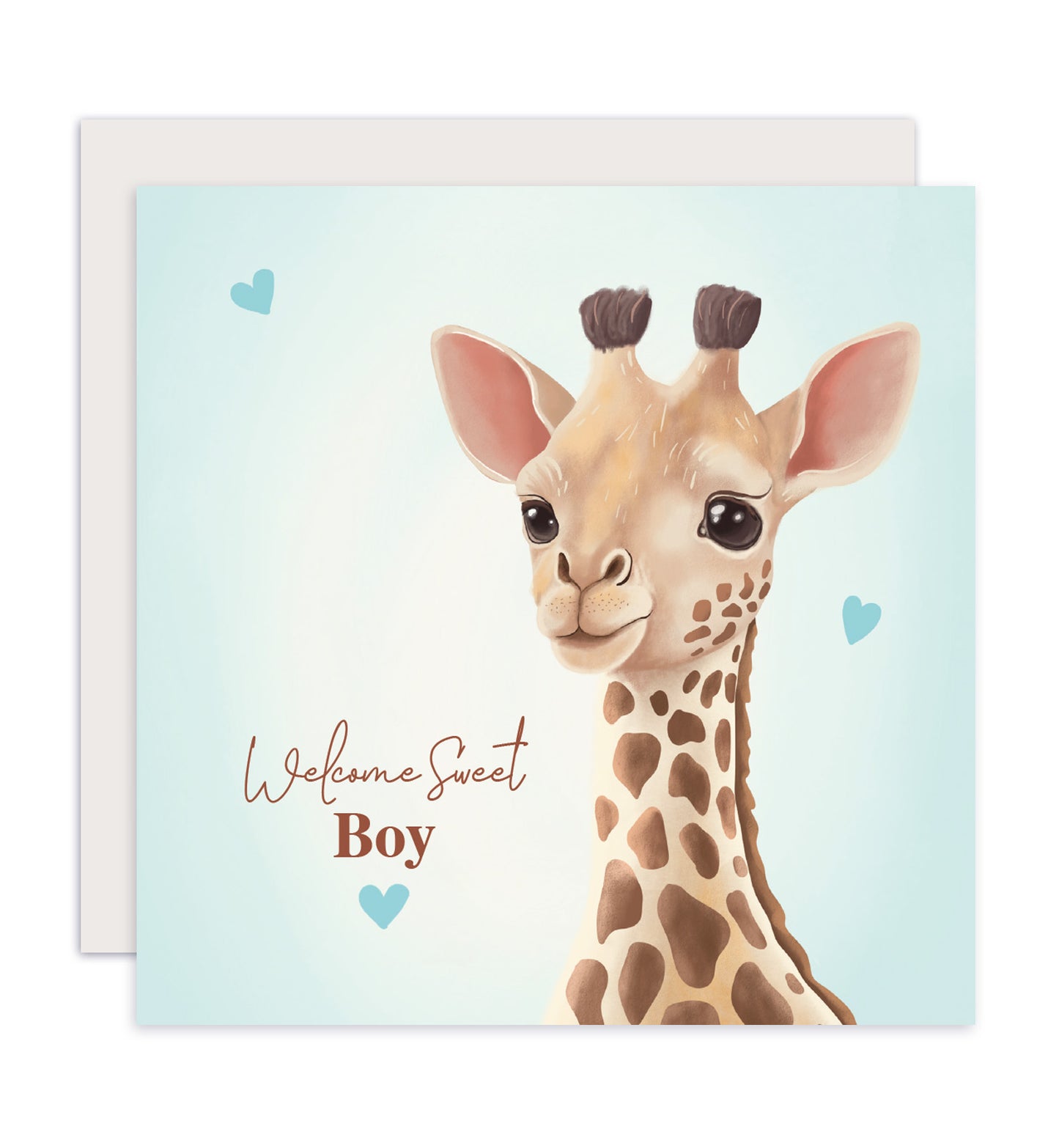 Kaart felicitatie geboorte jongen giraf met hartjes baby