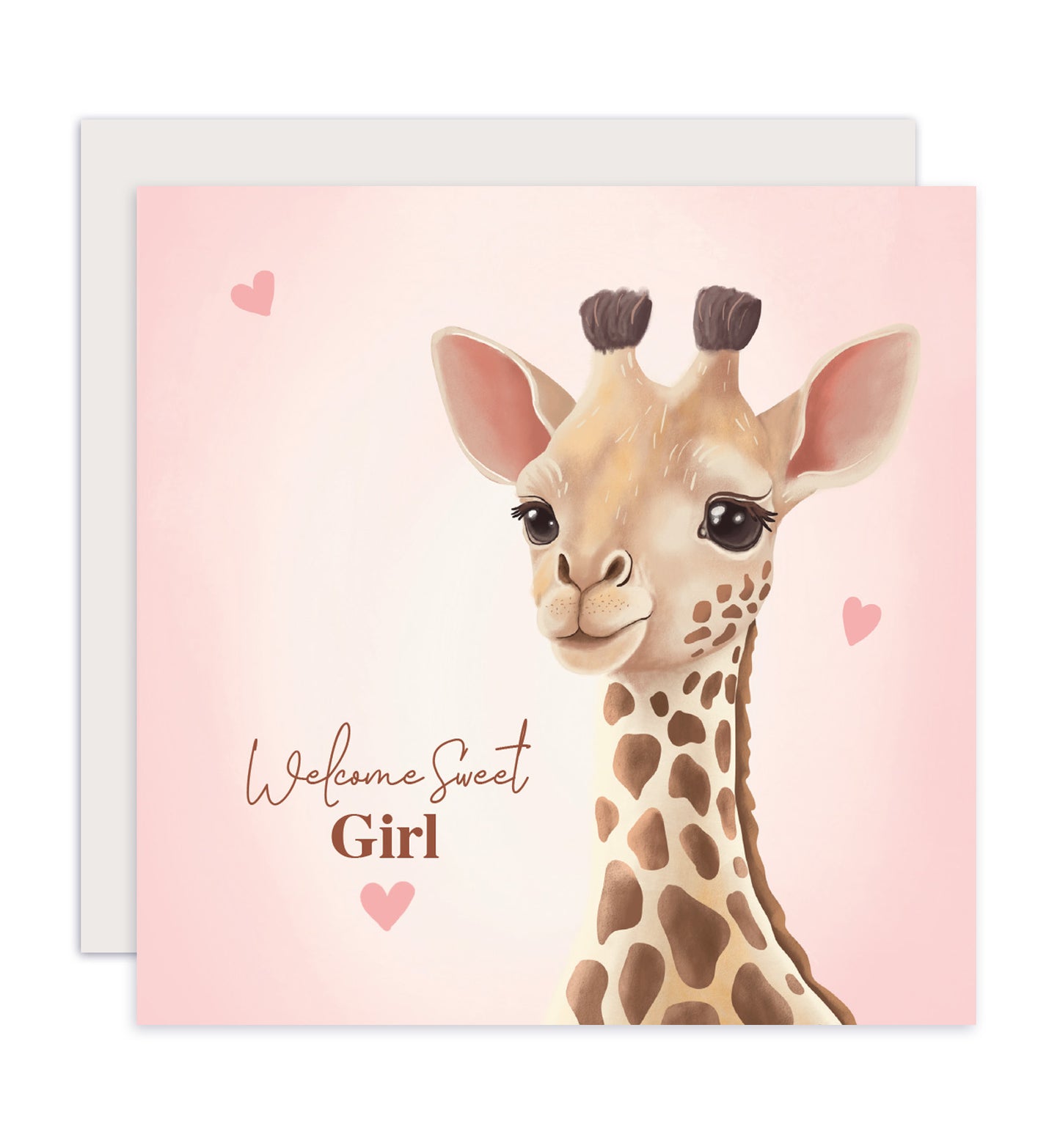 Kaart felicitatie geboorte meisje giraf met hartjes baby