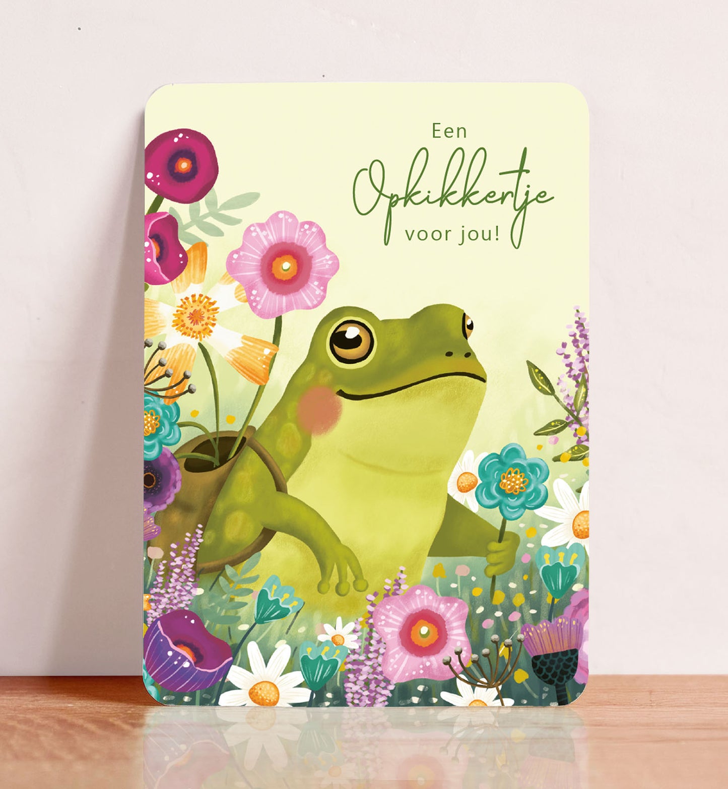 Kaart beterschap kikker opkikkertje bloemen dieren ansichtkaart