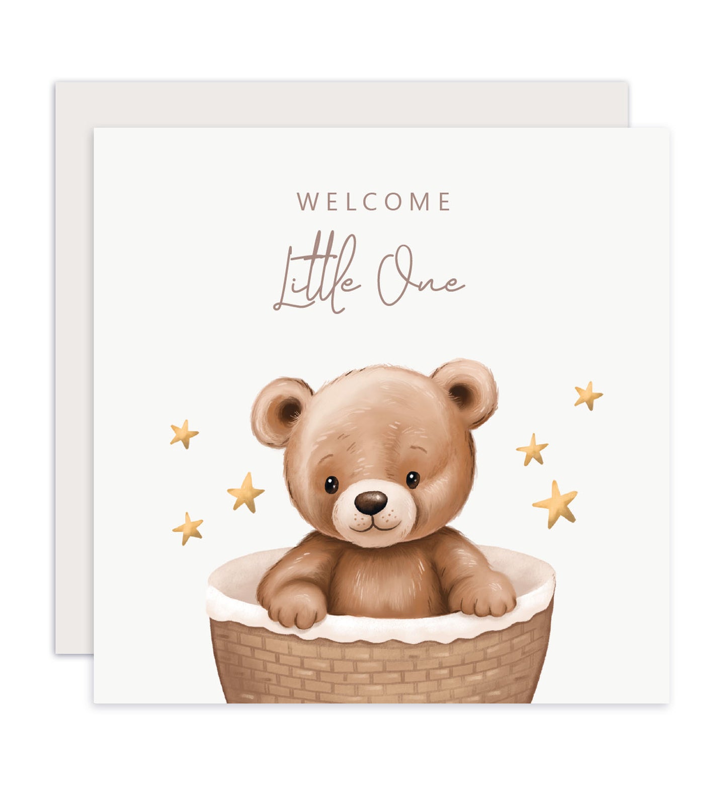 Kaart felicitatie geboorte beer in mand met sterren neutraal baby