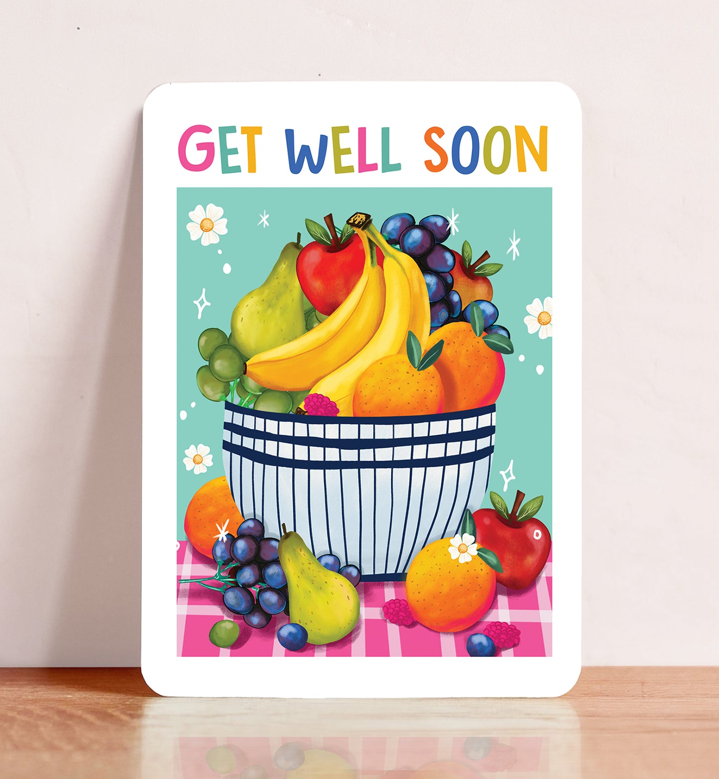 Kaart beterschap get well soon fruit fruitschaal ansichtkaart