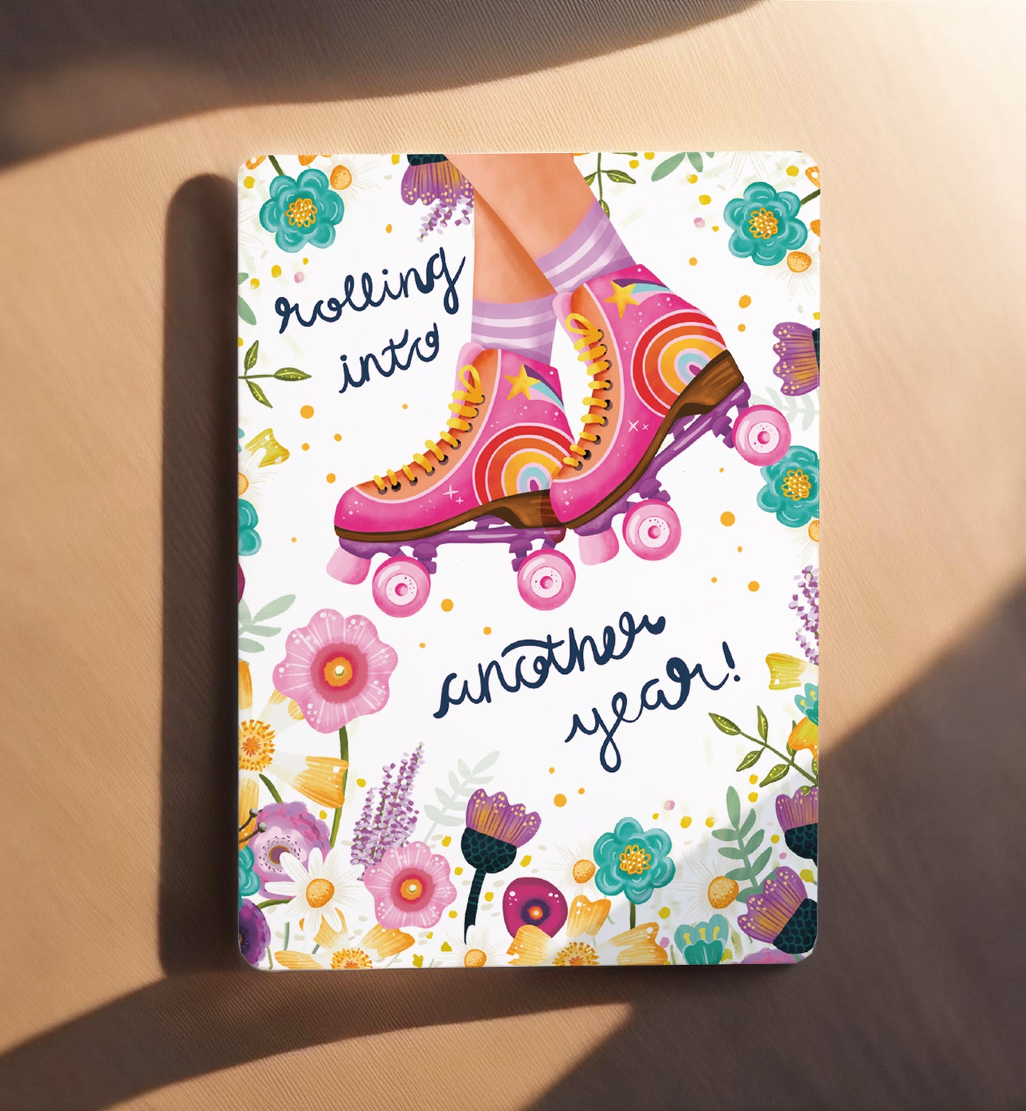 Kaart verjaardag rolschaatsen felicitatie skate meisje ansichtkaart