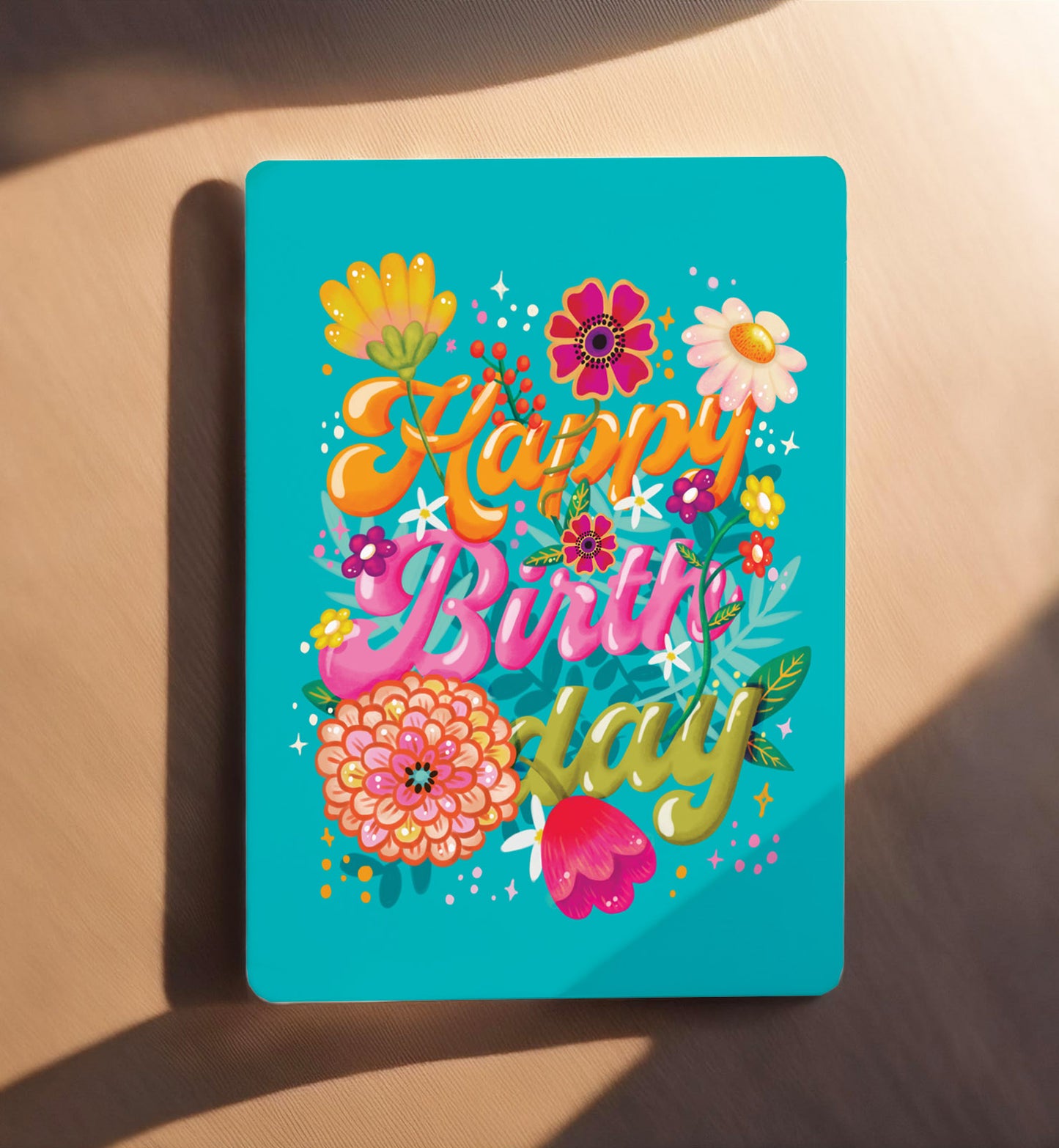 Kaart verjaardag tekst happy birthday met bloemen vrolijk ansichtkaart