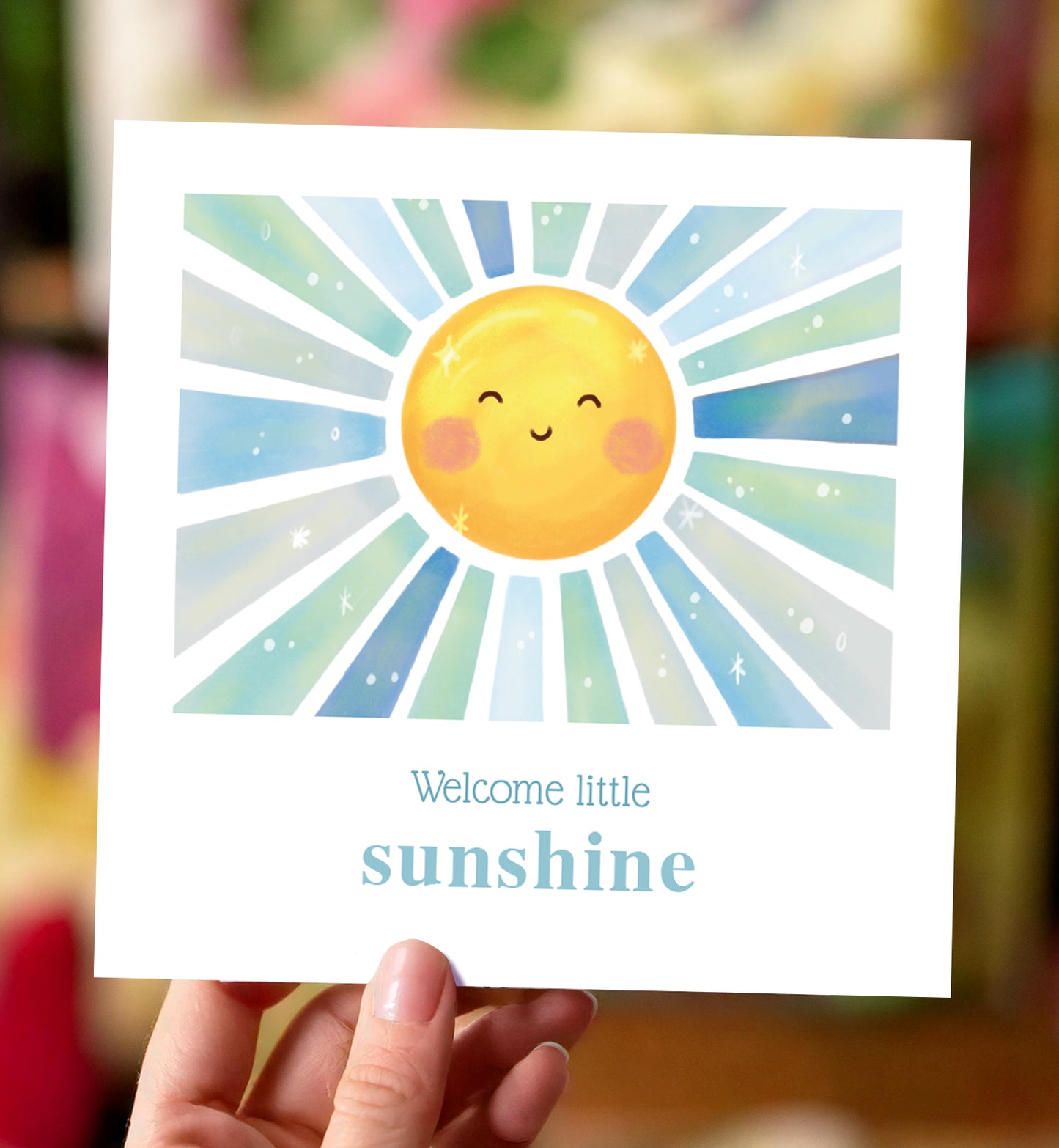 Kaart felicitatie geboorte jongen zonnestraal pastel kleuren baby