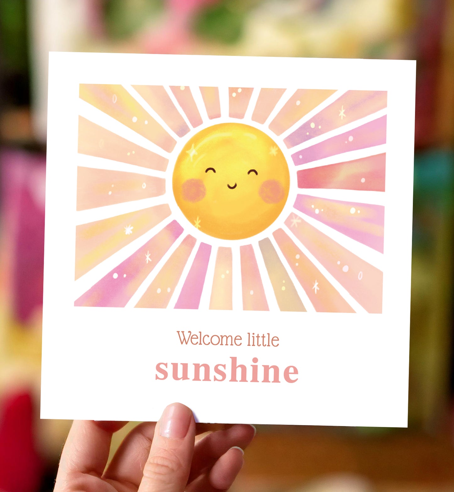 Kaart felicitatie geboorte meisje zonnestraal pastel kleuren baby