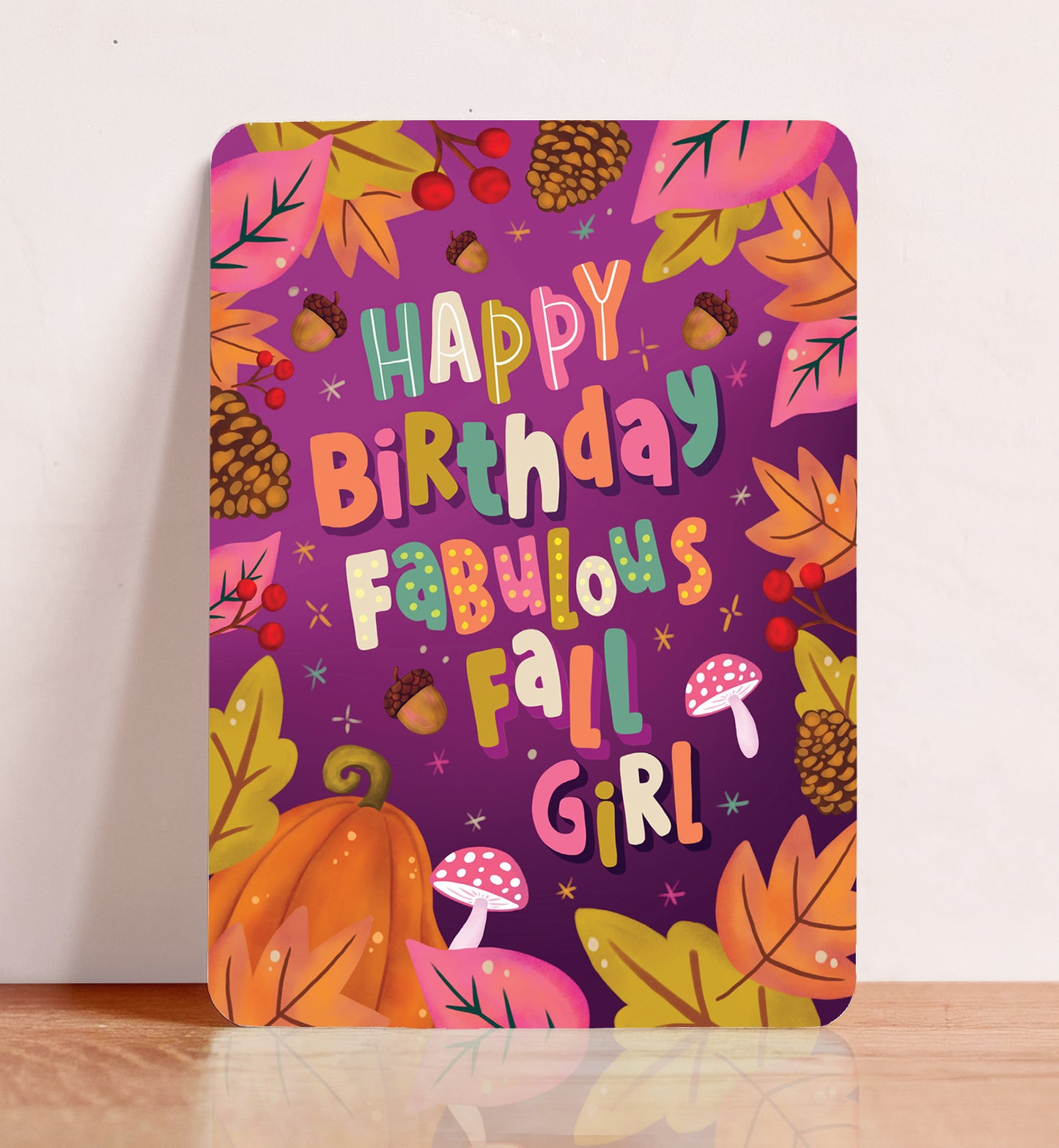 Kaart felicitatie verjaardag herfst blaadjes fabulous fall girl ansichtkaart