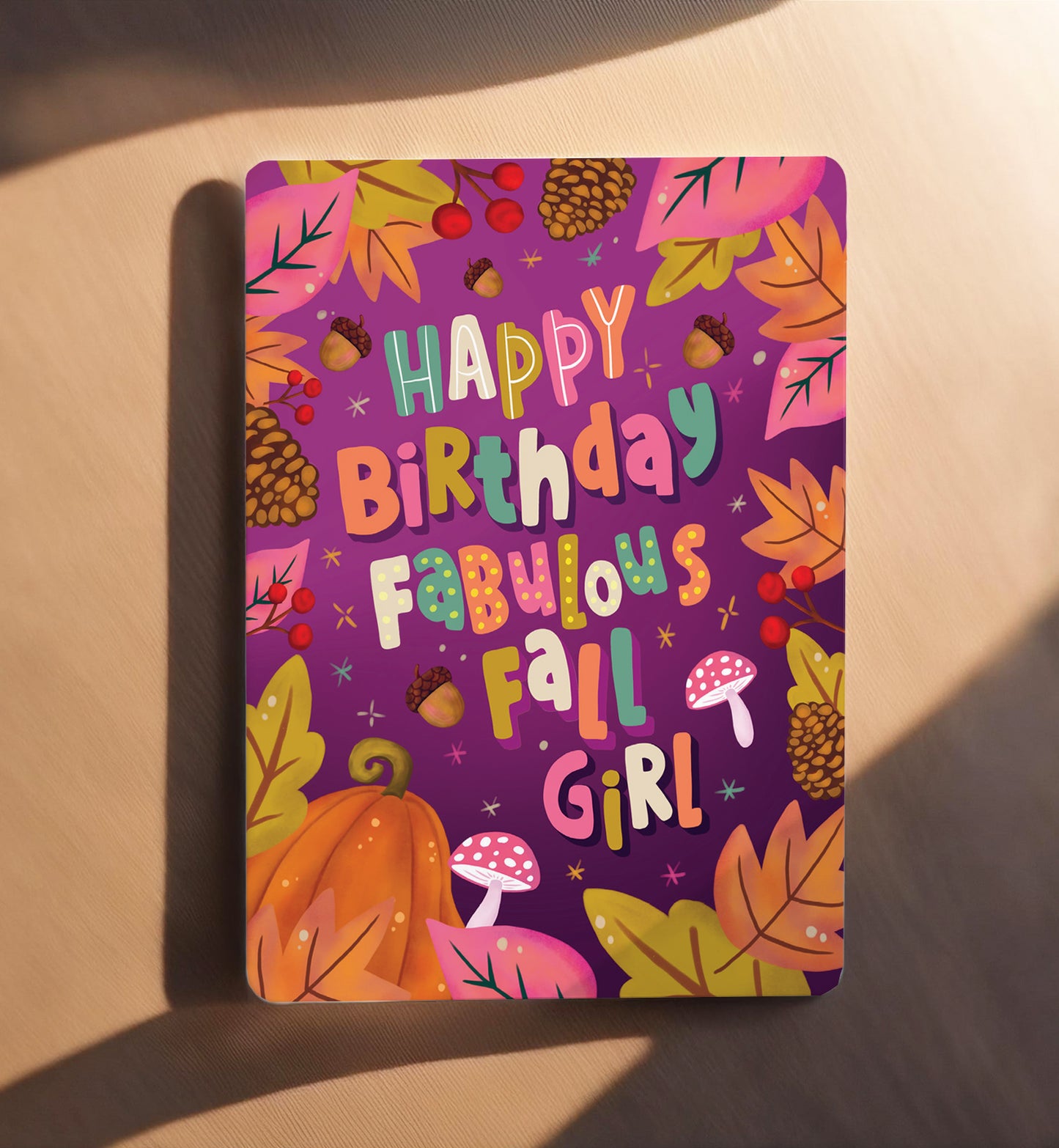 Kaart felicitatie verjaardag herfst blaadjes fabulous fall girl ansichtkaart
