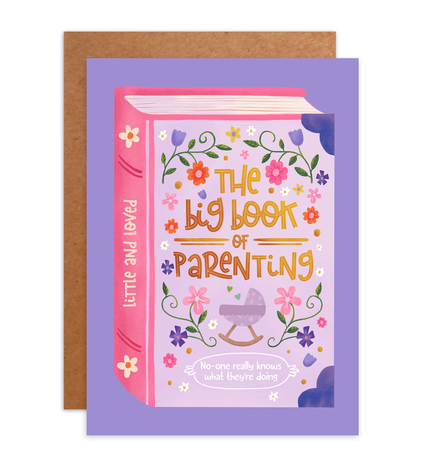 Kaart felicitatie geboorte meisje grappig boek roze paars baby