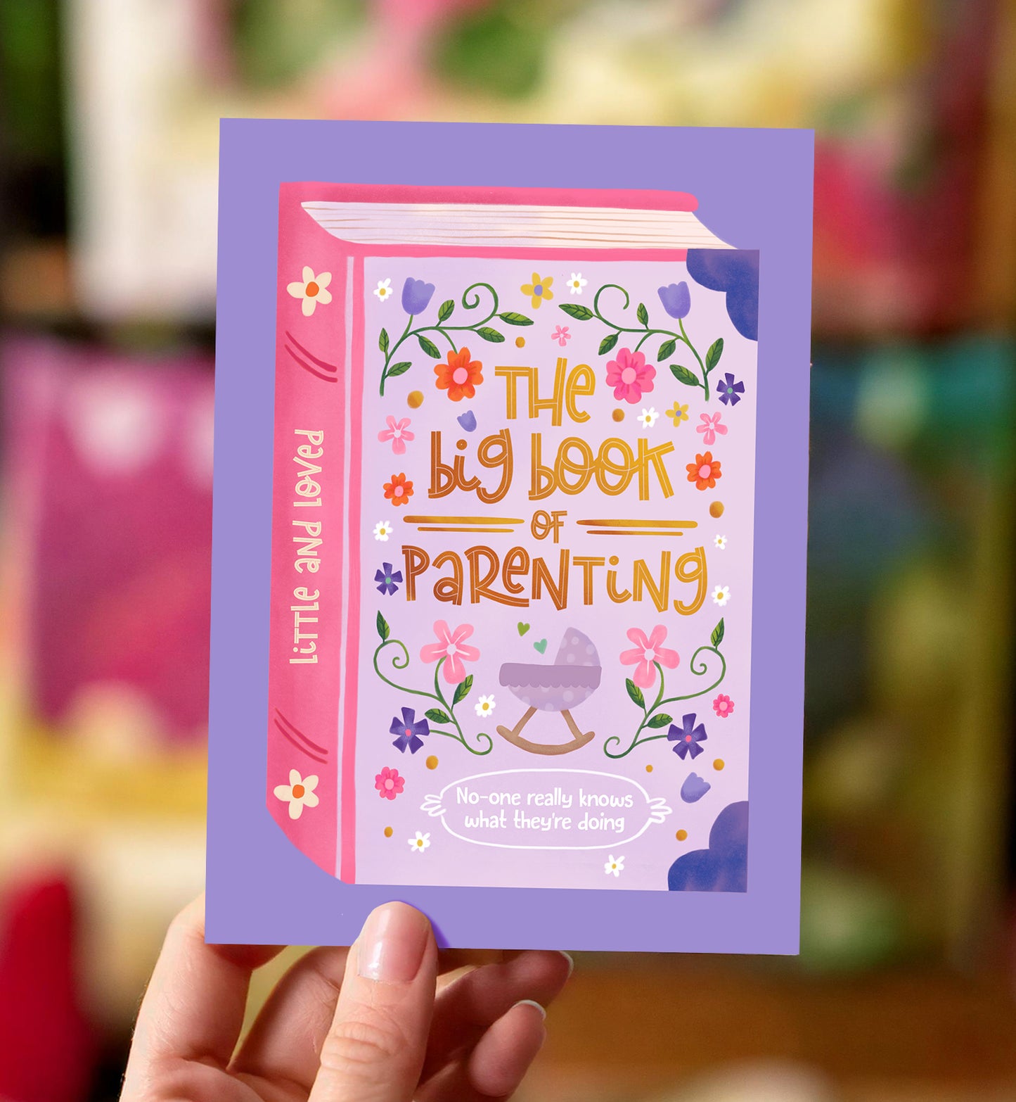 Kaart felicitatie geboorte meisje grappig boek roze paars baby