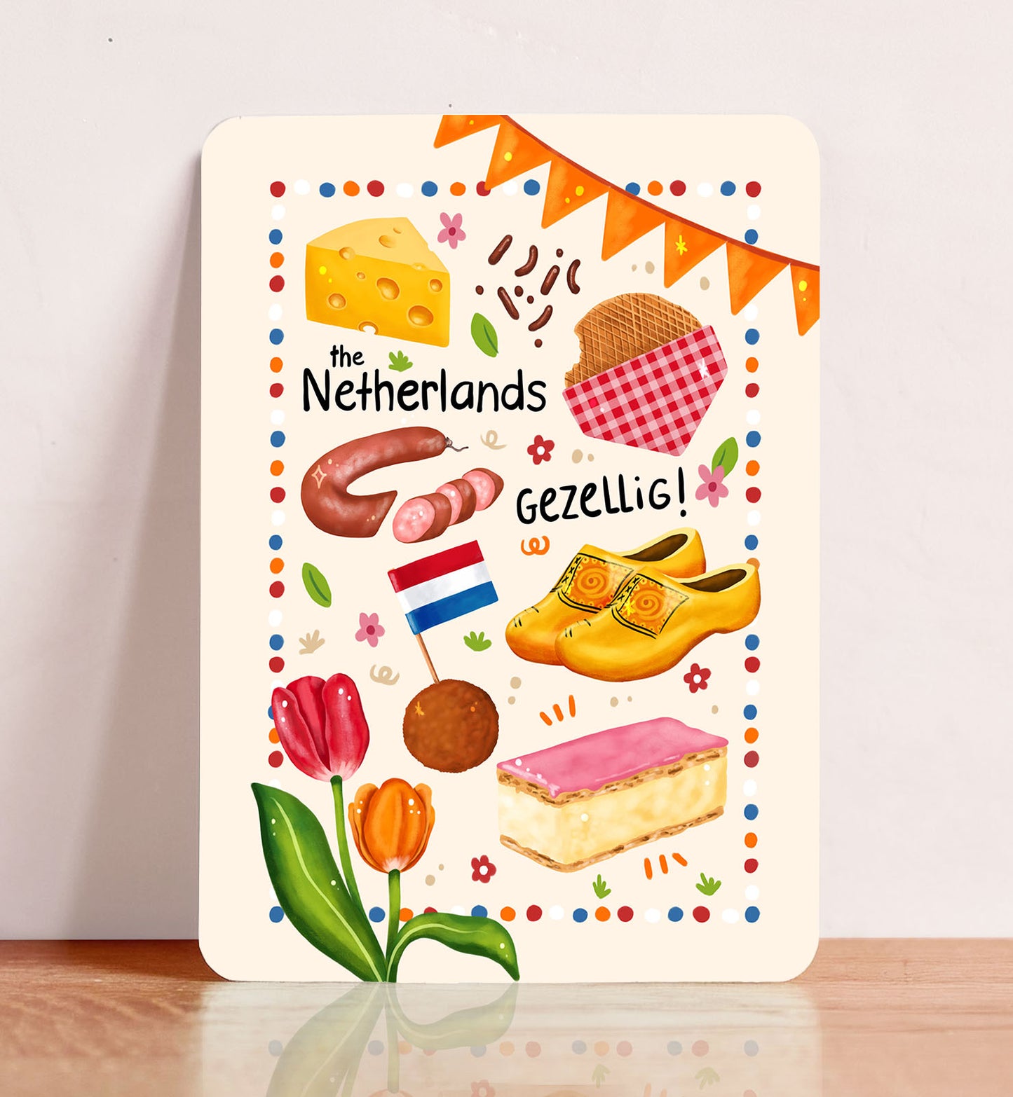 Kaart typisch Nederlands eten groetjes uit Holland gezellig landen reizen ansichtkaart