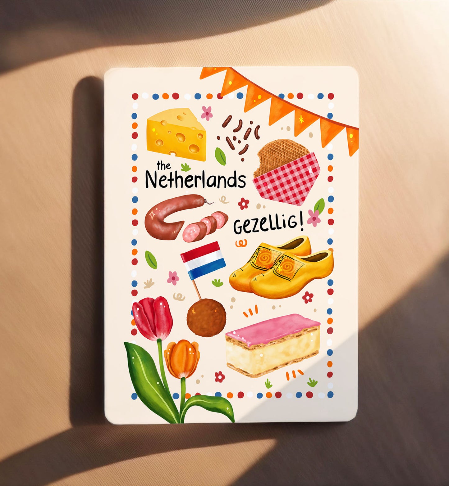Kaart typisch Nederlands eten groetjes uit Holland gezellig landen reizen ansichtkaart