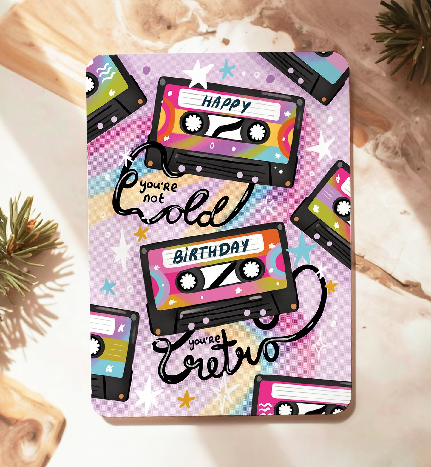 Kaart felicitatie verjaardag retro cassette old retro grappig ansichtkaart