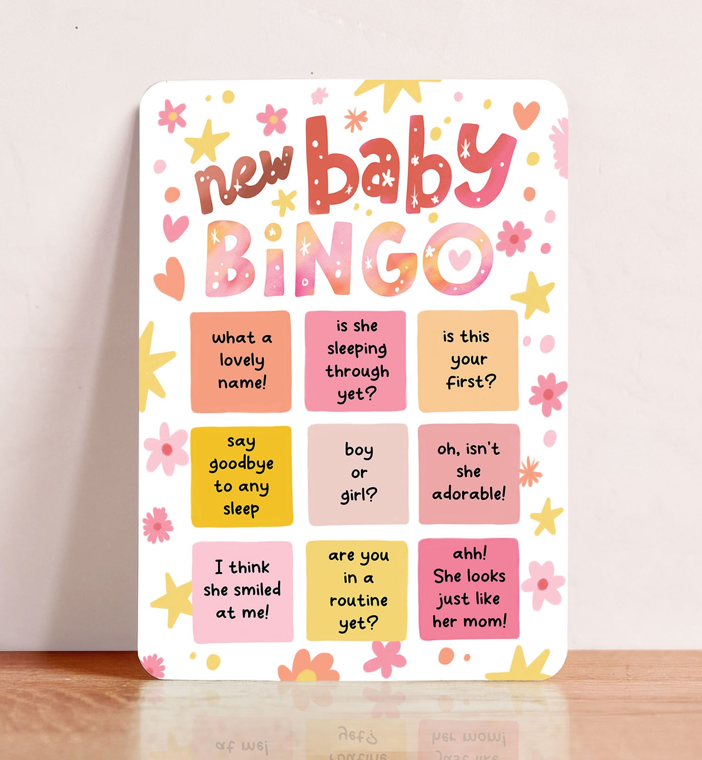 Kaart felicitatie geboorte baby grappig bingo meisje roze ansichtkaart
