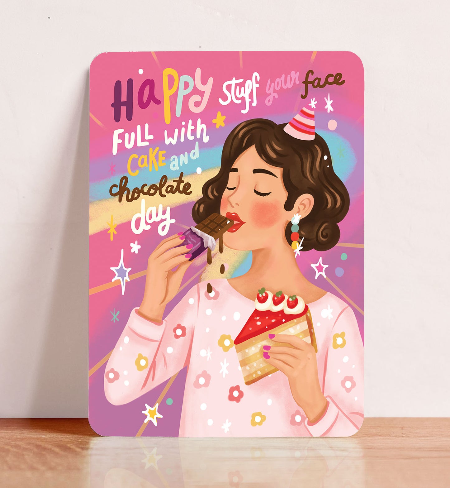 Kaart felicitatie verjaardag cake en chocolade dag grappig ansichtkaart