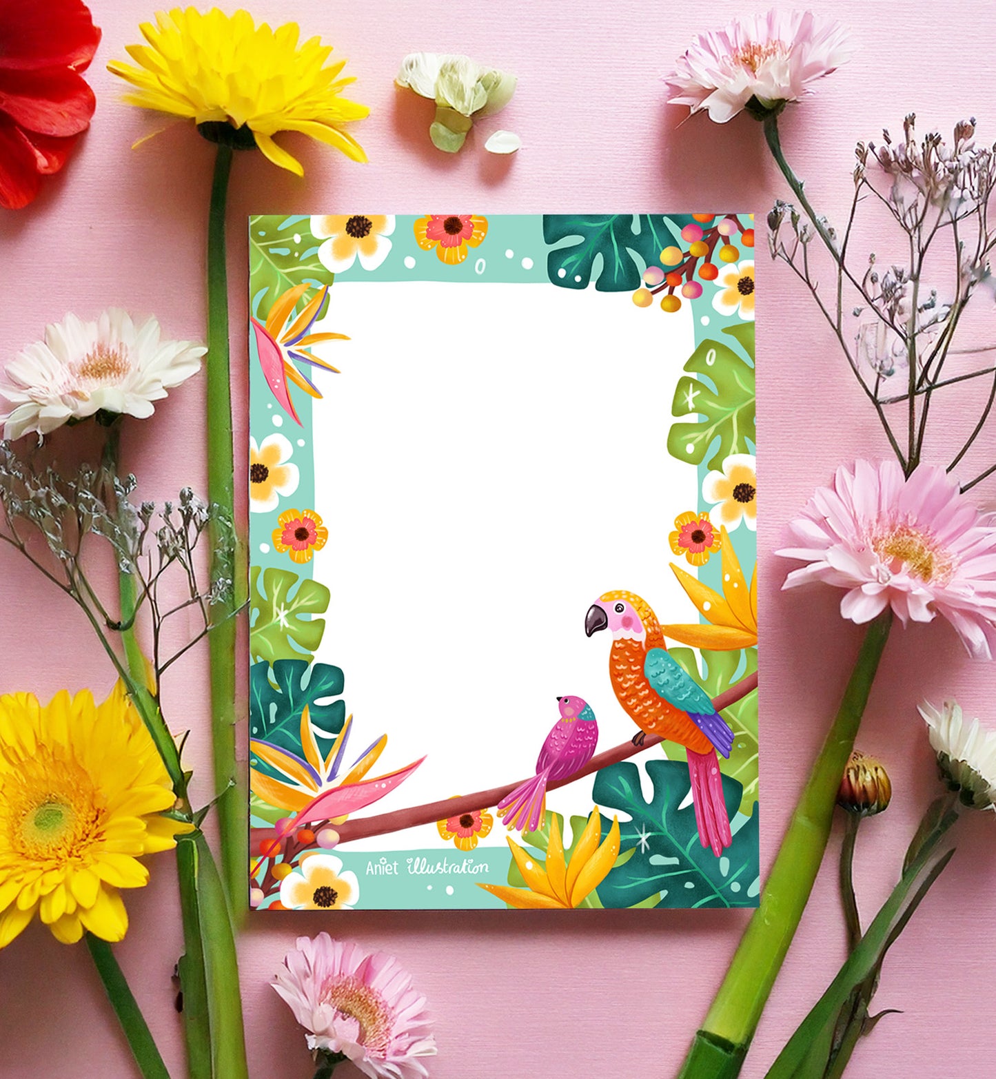 Notitieblok A5 tropische vogels bloemen natuur relax lente zomer vrolijk