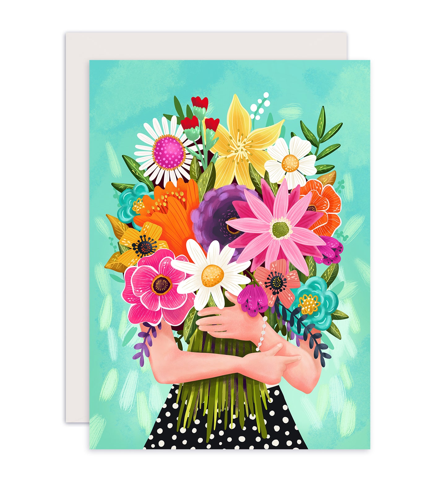 Kaart verjaardag vrouw met een boeket kleurrijke bloemen