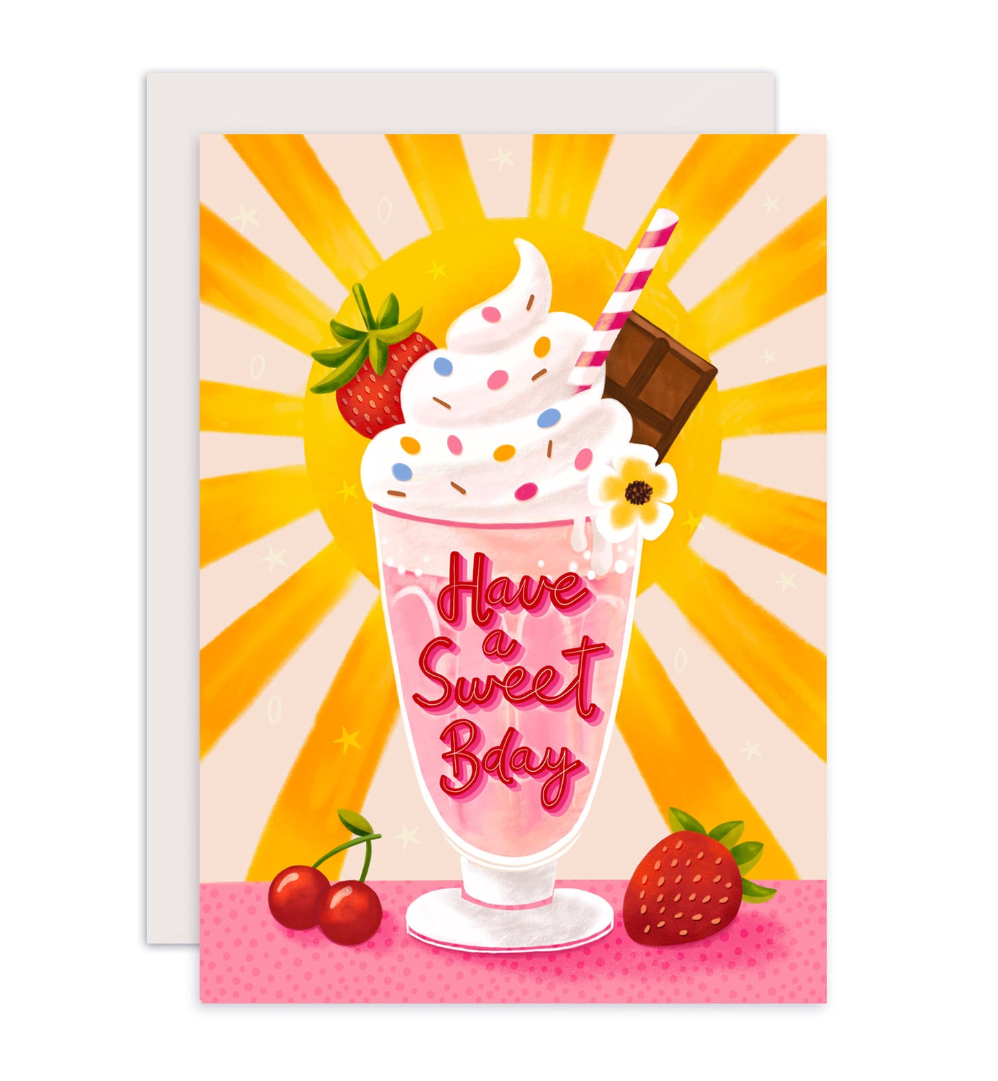 Kaart verjaardag milkshake roze met zon sweet birthday