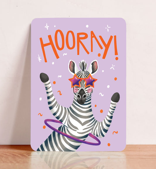 Kaart verjaardag felicitatie kind dansende zebra ansichtkaart