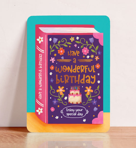 Kaart verjaardag felicitatie wonderful birthday boek bloemen ansichtkaart