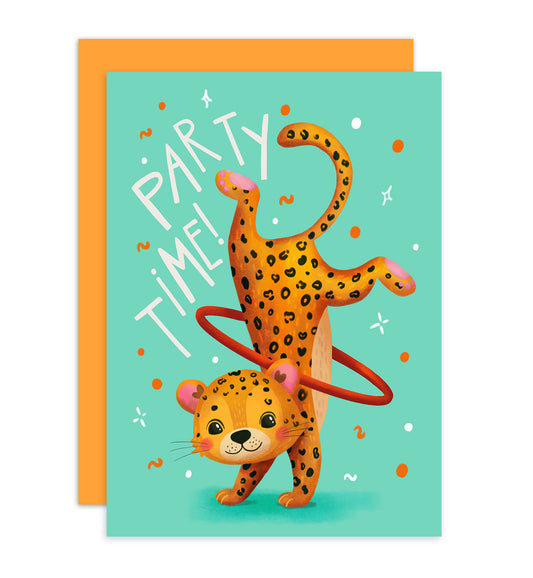 Kaart verjaardag felicitatie vrolijk dansende cheetah