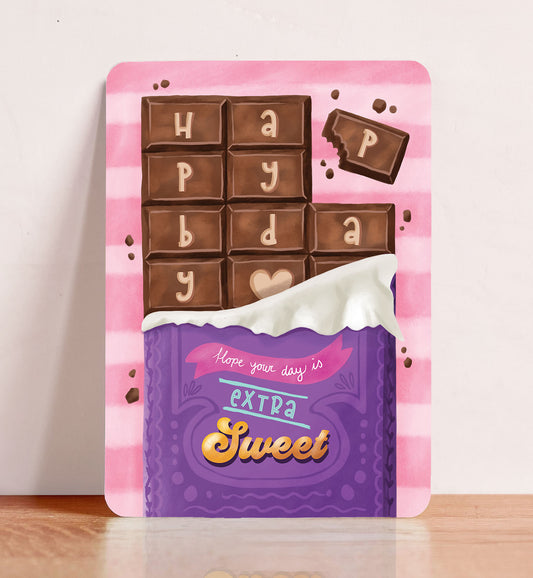 Kaart verjaardag felicitatie chocolade reep snoep sweet birthday ansichtkaart