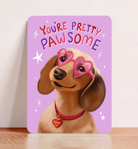 Kaart liefde valentijn schattige teckel hond met bril you are pretty pawsome