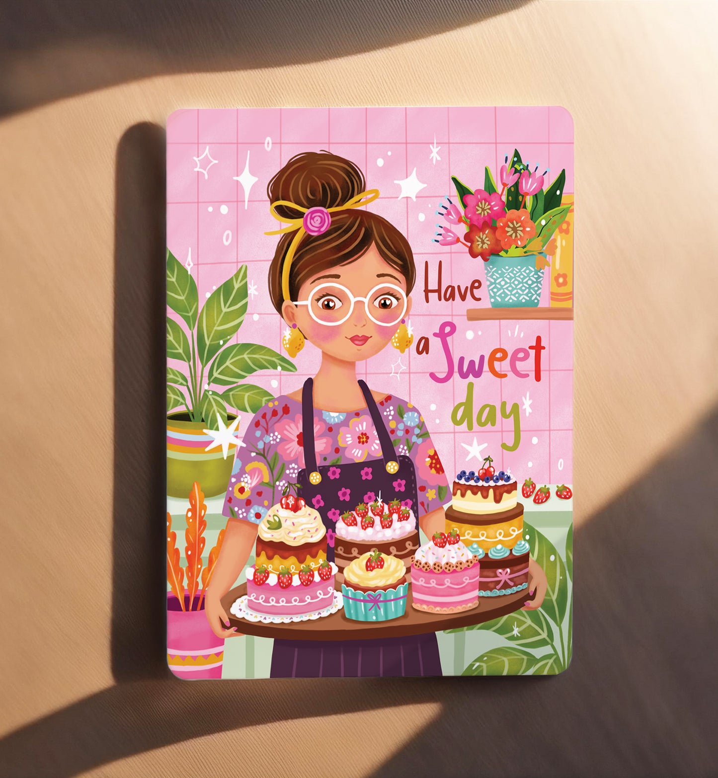 Kaart felicitatie verjaardag vrouw meisje taart gebak zomaar ansichtkaart