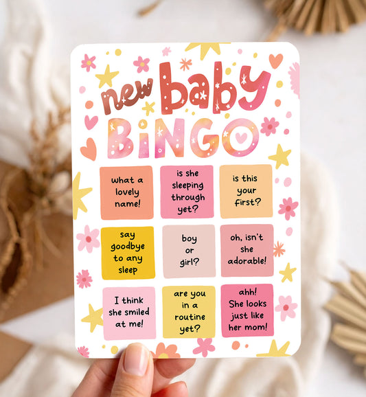 Kaart felicitatie geboorte baby grappig bingo meisje roze ansichtkaart