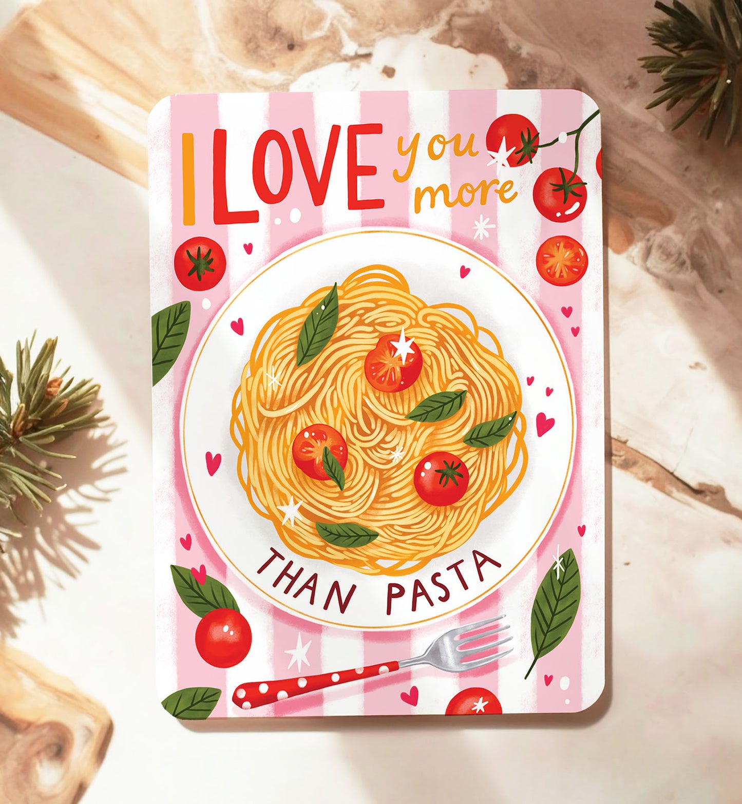 Kaart liefde valentijn I love you more than pasta grappig ansichtkaart