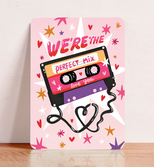 Kaart liefde valentijn retro cassette perfecte mix muziek ansichtkaart