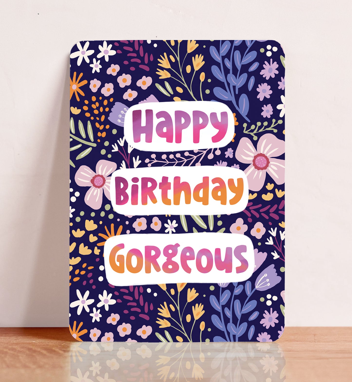 Kaart bloemen paars patroon felicitatie verjaardag vrouw meisje ansichtkaart